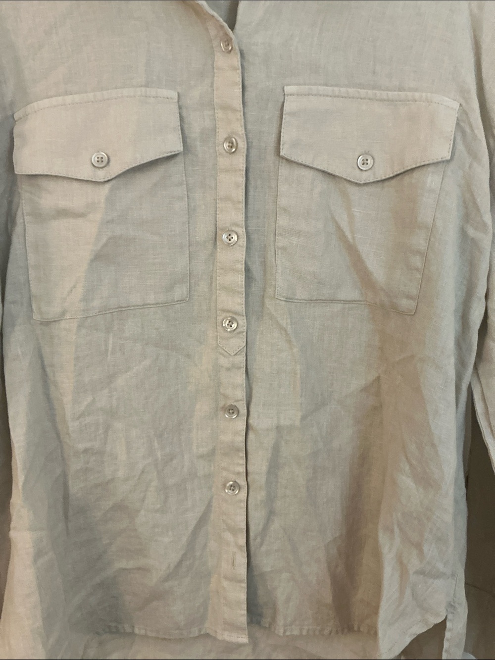 🔥 KUT From The Kloth Linen Blend Utility Button Front Shirt Beige M - Picture 3 of 5